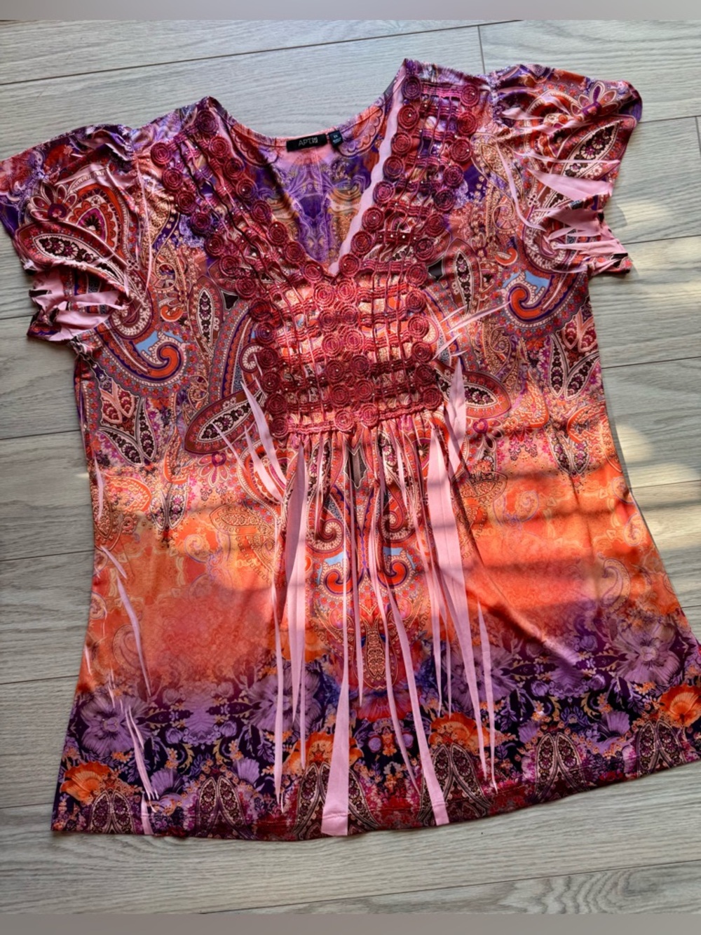 Apt. 9 Pink Orange Purple Paisley Lace-Trim V-Neck Tunic